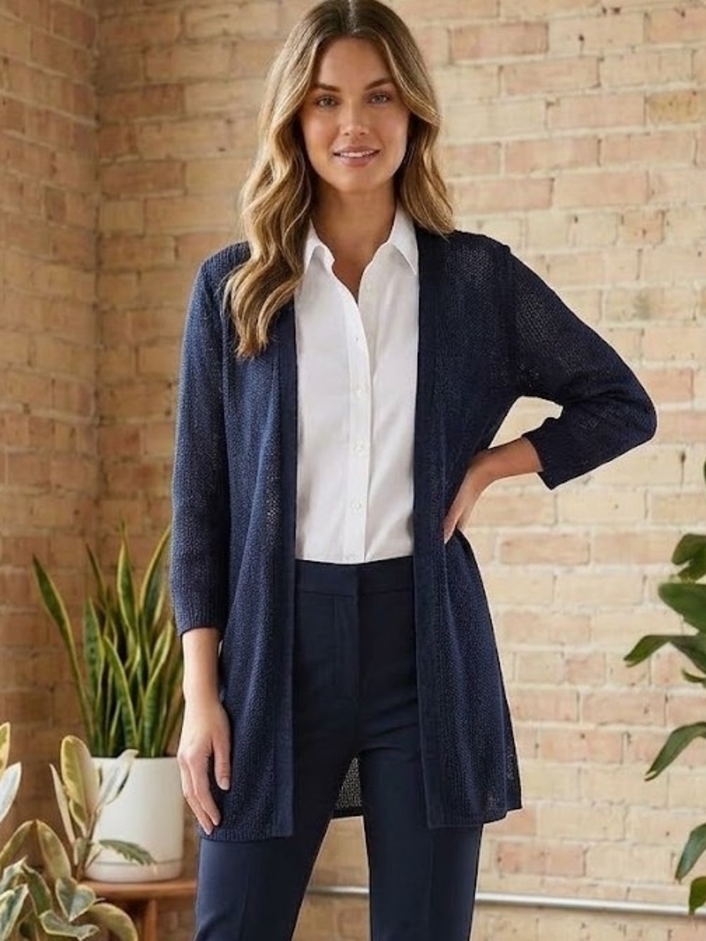 Talbots Navy Open-Front Lightweight Cardigan